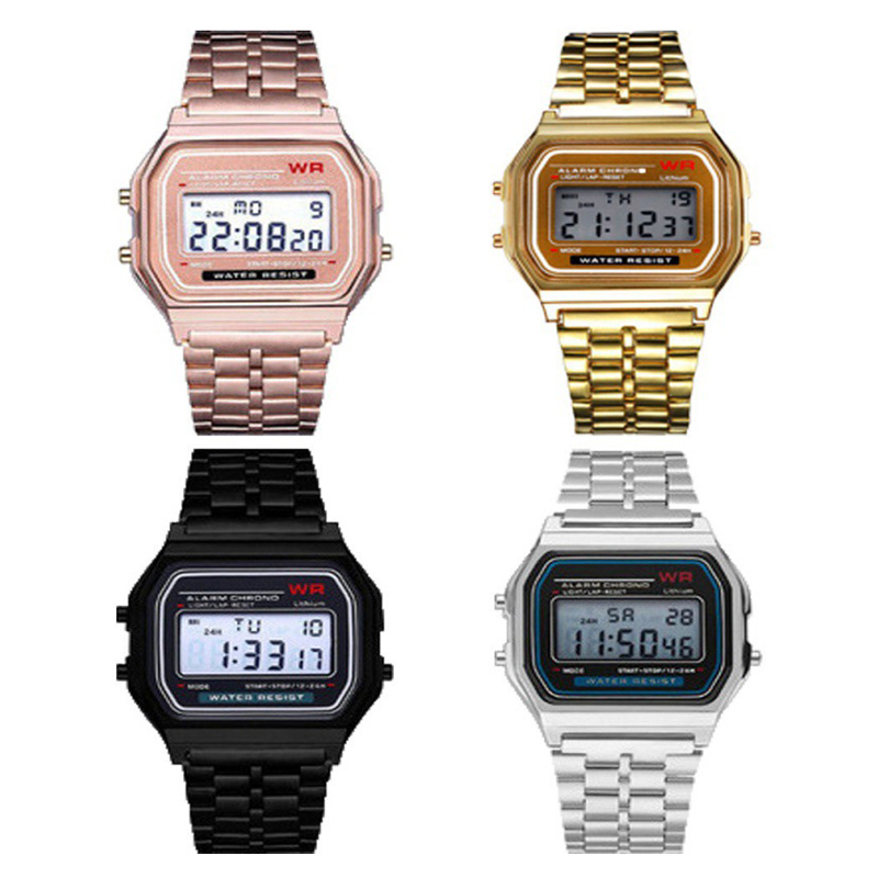 Women Accessories Display - 男性と女性のためのステンレス鋼の時計,防水,レトロ,デジタル,スポーツ,発光,電子,高級時計,ギフト
