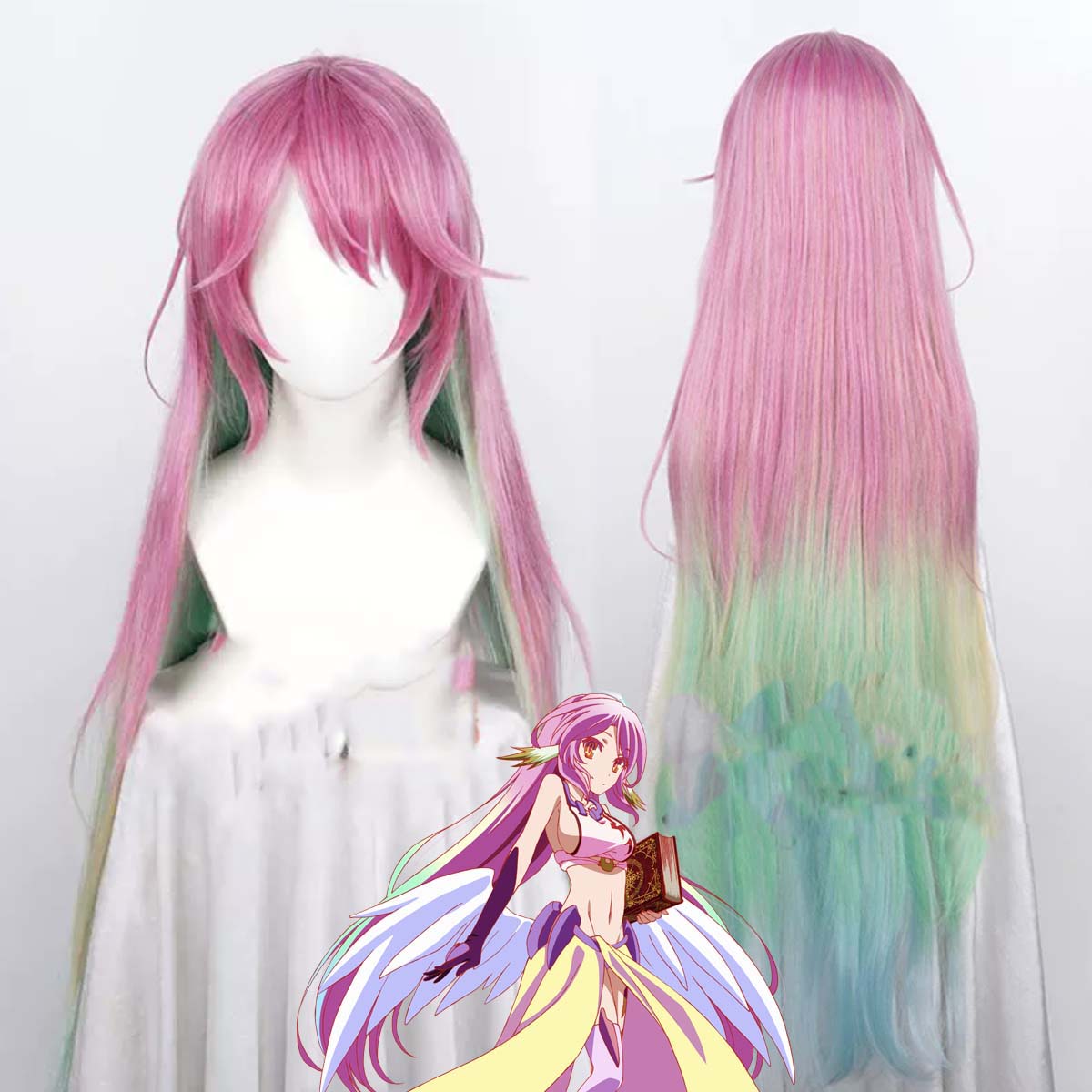 Women'S Yellow Accessories - 女性アニメノーゲームノーライフジブリルコスプレロングピンクブルーイエロー耐熱人工毛ウィッグ