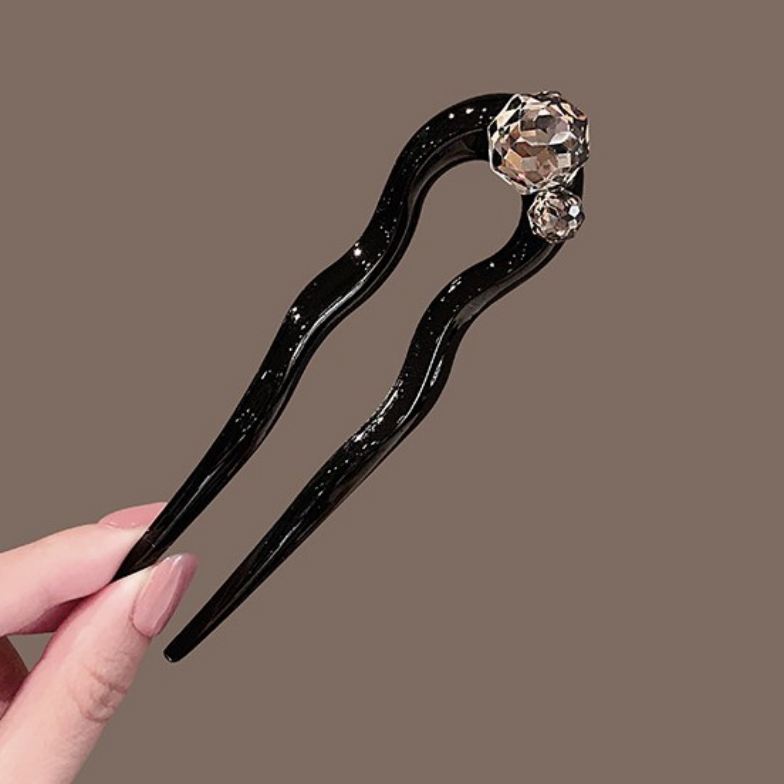 Hair Fork Stick - 1PC クリスタルヘアフォーク、ラインストーン付きブラックエレガントヘアスティック、女性用ヴィンテージスタイルヘアピン、ミニマリストシックヘアアクセサリー
