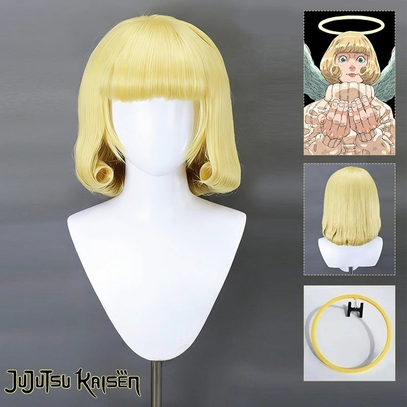 Women'S Yellow Accessories - アニメ呪術廻戦花薬呉呉コスプレウィッグブロンド黄色カーリーヘア女性ウィッグハロウィンパーティー女性天使帽子小道具