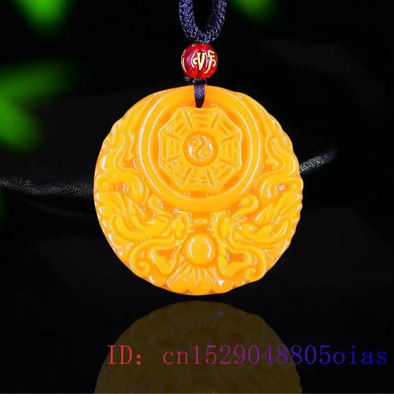 Women'S Yellow Accessories - 男性と女性のための中国の彫刻が施された黄色の翡翠のドラゴンペンダント,チャームネックレス,ナチュラルアクセサリー,お守り,ラッキージュエリー