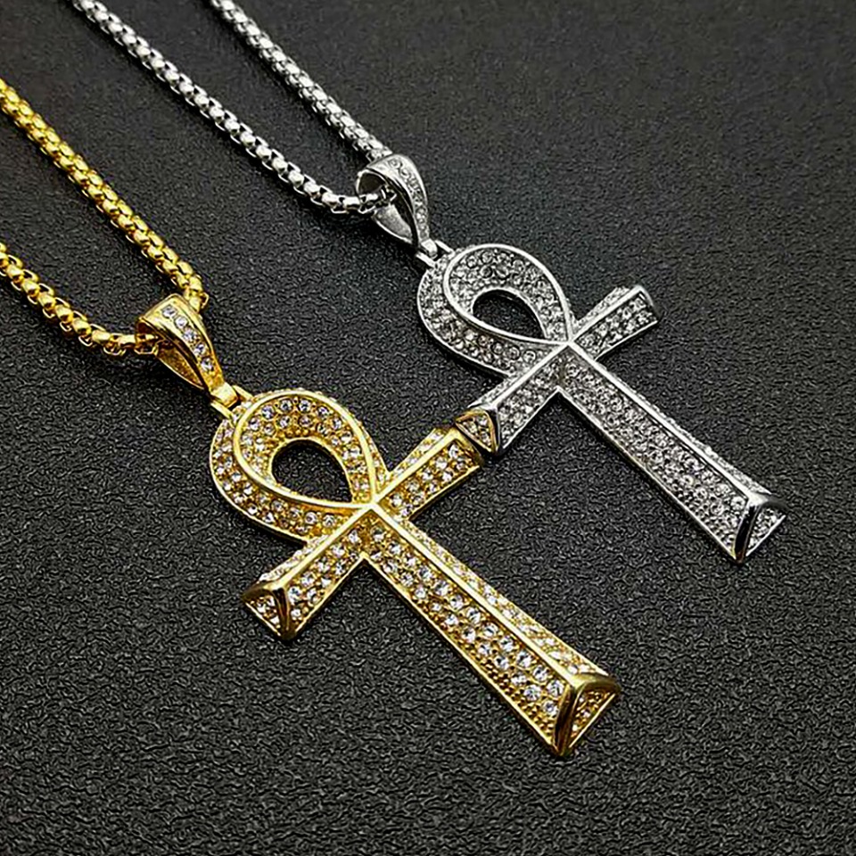 Women Accessories Egypt - ゴシックヴィンテージステンレス鋼アンククロスペンダントネックレス男性女性トレンディなヒップホップエジプトジュエリーギフトユニセックスアクセサリー