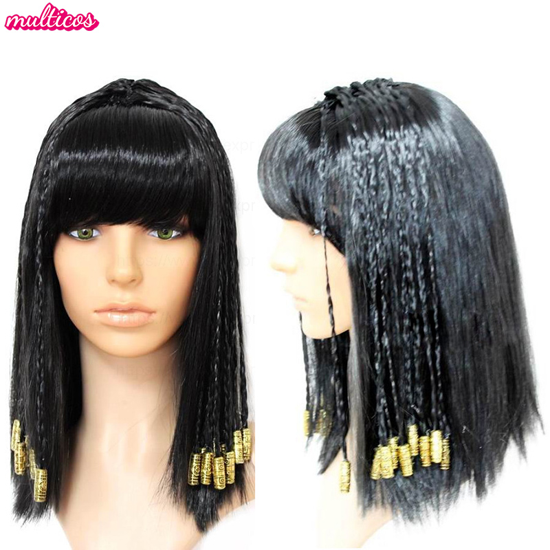 Women Accessories Egypt - クレオパトラウィッグ女性エジプト女王黒髪ゴールドビーズクレオパトラコスプレアクセサリーヘッドピーダンスハロウィンパーティーロールプレイウィッグ