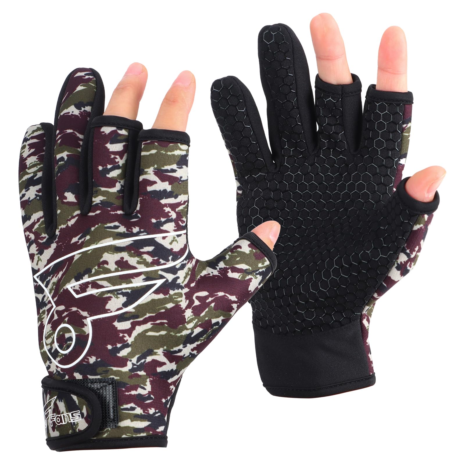Women'S Kayak Accessories - 8Fans フィッシンググローブ - 指開きグローブ メンズ レディース、迷彩魚アクセサリー、SPF