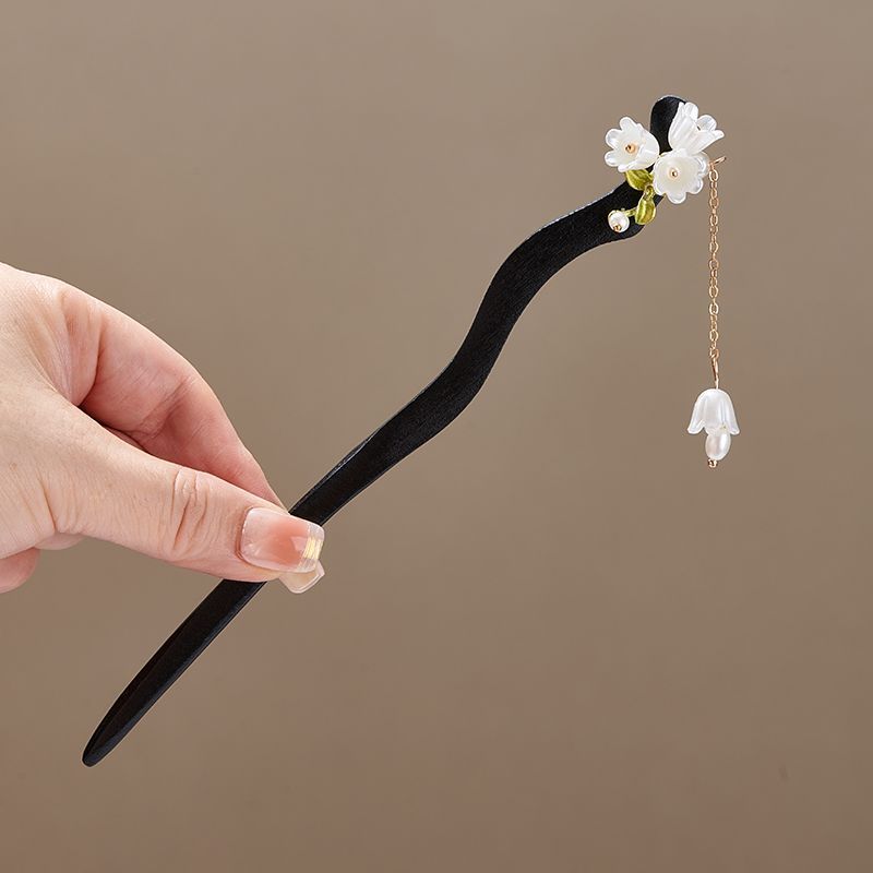 スズランの花の葉模造パールロングフリンジアクリルヘアスティッ - Hair Fork Stick のレビューと価格