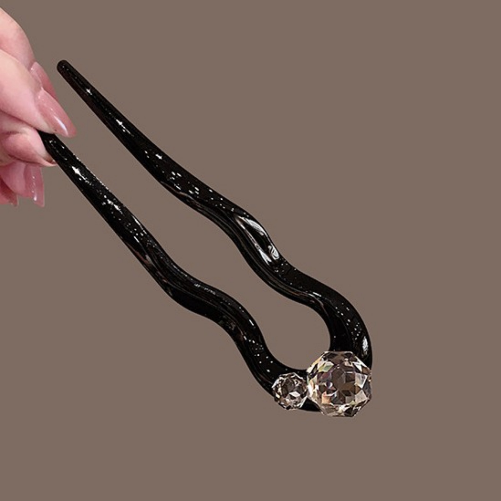1PC クリスタルヘアフォーク、ラインストーン付きブラックエ - Hair Fork Stick のレビューと価格