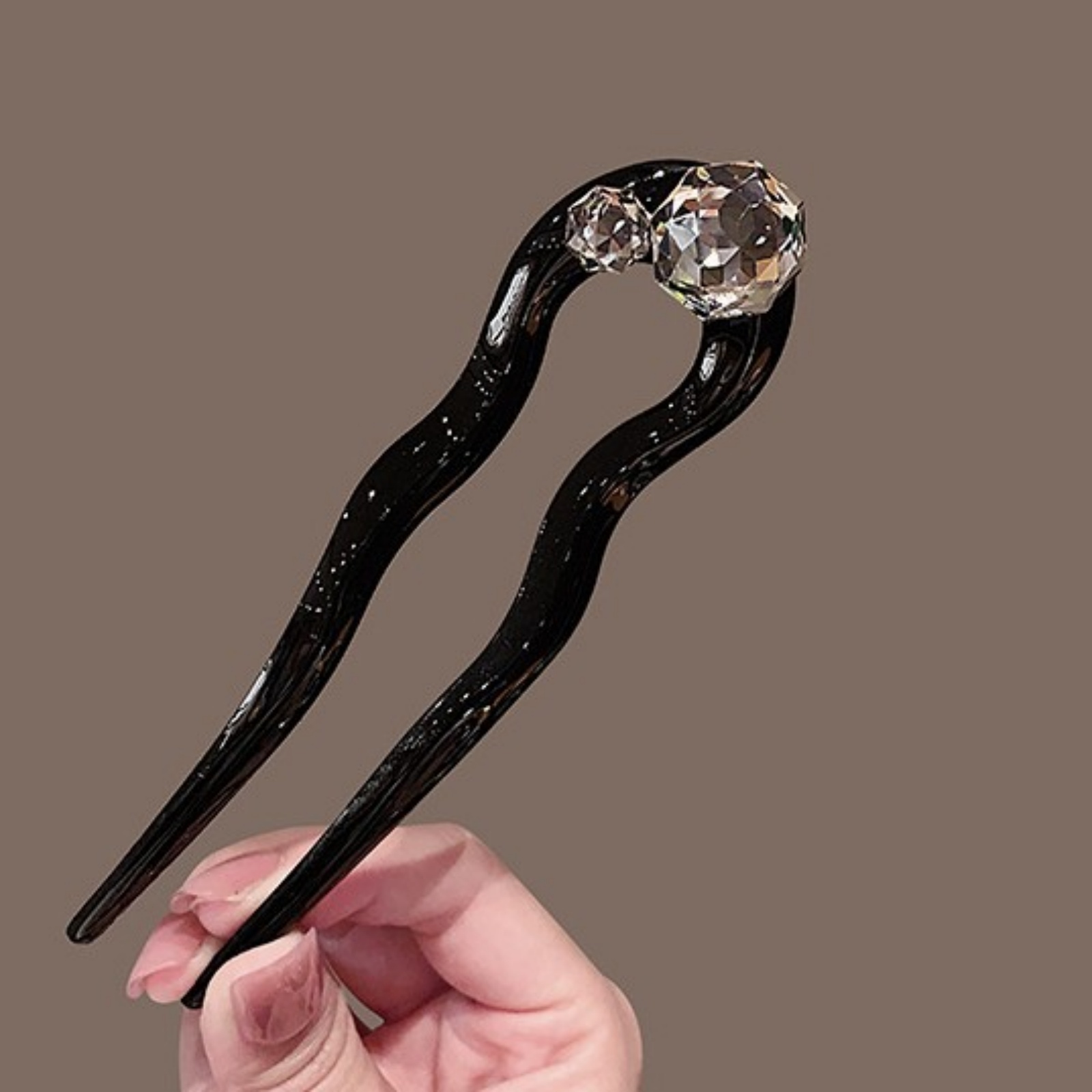 1PC クリスタルヘアフォーク、ラインストーン付きブラックエ - Hair Fork Stick のレビューと価格