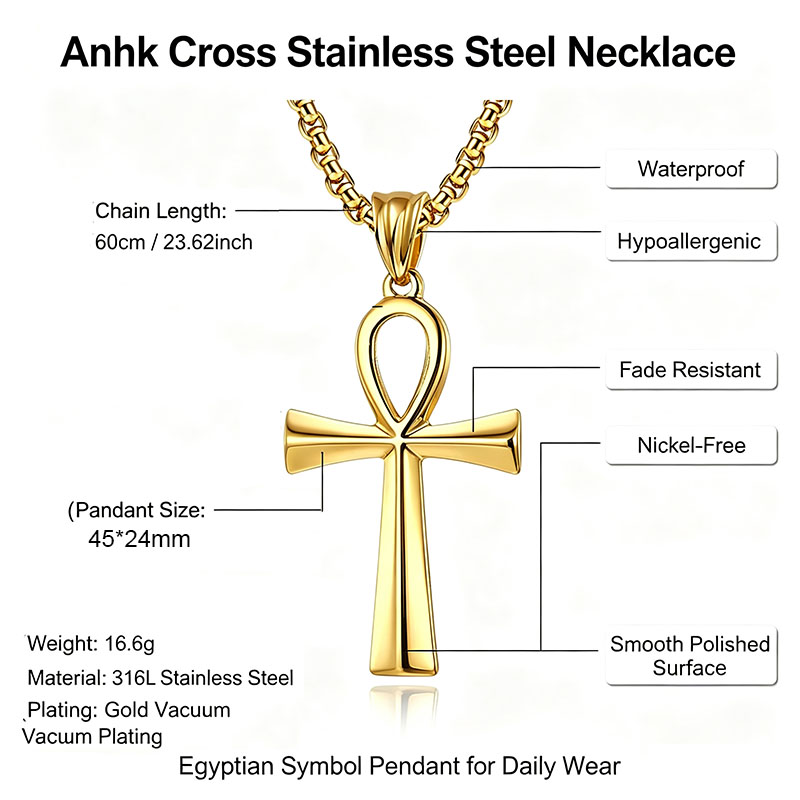 エジプトアンククロスペンダントネックレス メンズ レディース - Women Accessories Egypt のレビューと価格