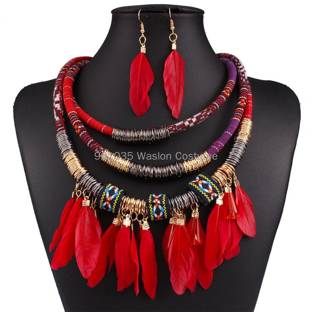 Egyptianフェザータッセルネックレスとイヤリングセット - Women Accessories Egypt のレビューと価格