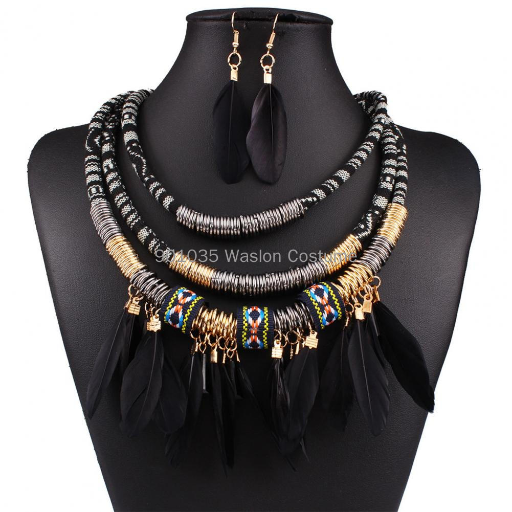 Egyptianフェザータッセルネックレスとイヤリングセット - Women Accessories Egypt のレビューと価格