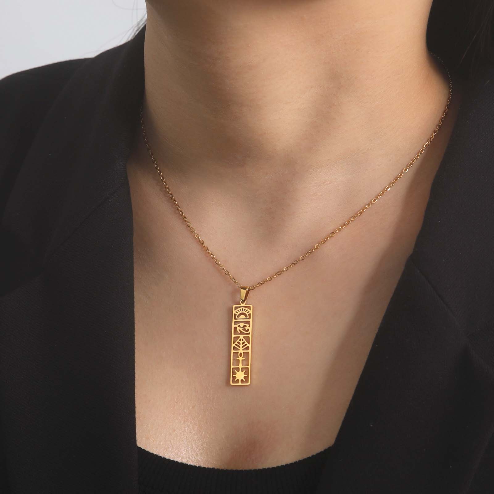 スカイリムエジプトアンク象形文字ネックレスステンレス鋼ホルス - Women Accessories Egypt のレビューと価格