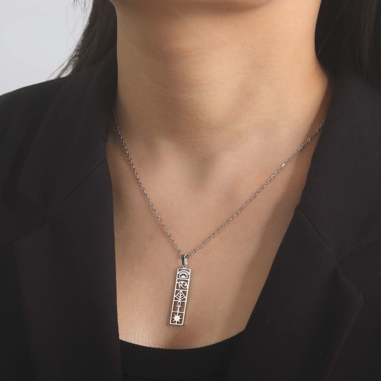 スカイリムエジプトアンク象形文字ネックレスステンレス鋼ホルス - Women Accessories Egypt のレビューと価格