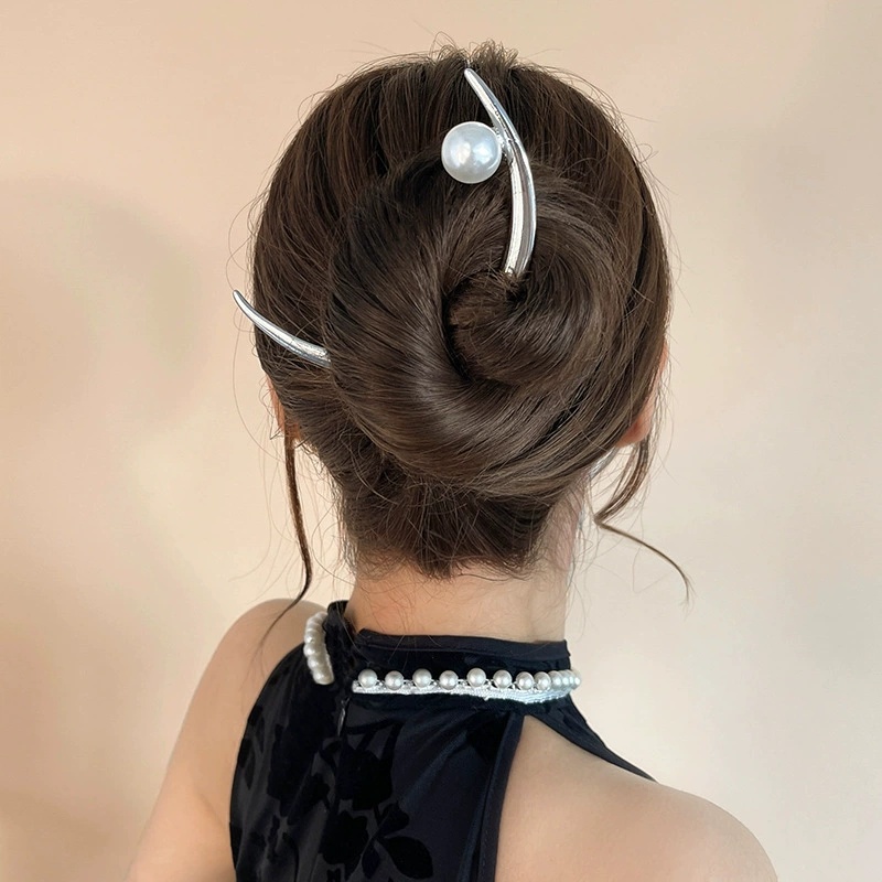 パールヘアスティック、三日月型ヘアピン、女性用メタルヘアクリ - Hair Fork Stick のレビューと価格
