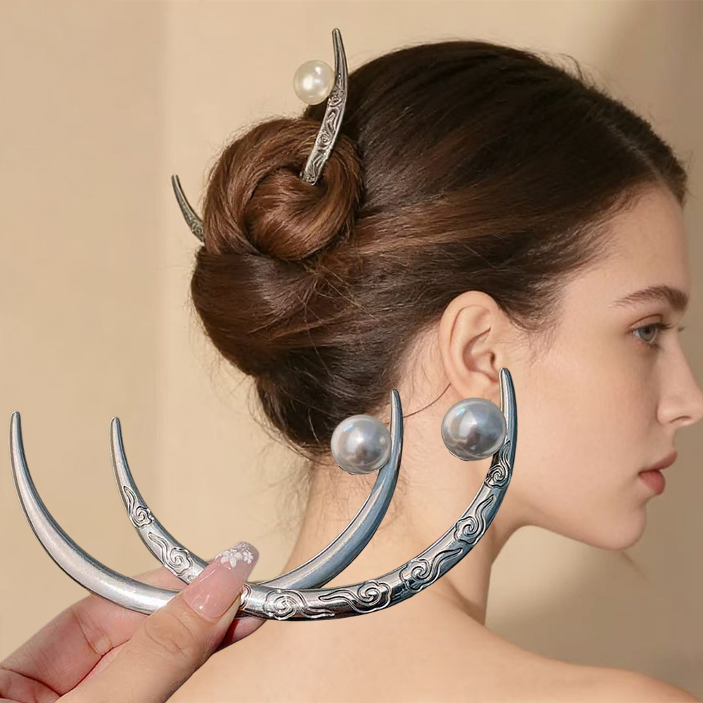 パールヘアスティック、三日月型ヘアピン、女性用メタルヘアクリ - Hair Fork Stick のレビューと価格