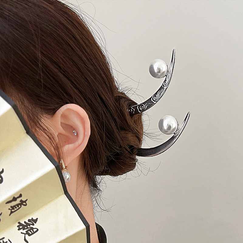 パールヘアスティック、三日月型ヘアピン、女性用メタルヘアクリ - Hair Fork Stick のレビューと価格