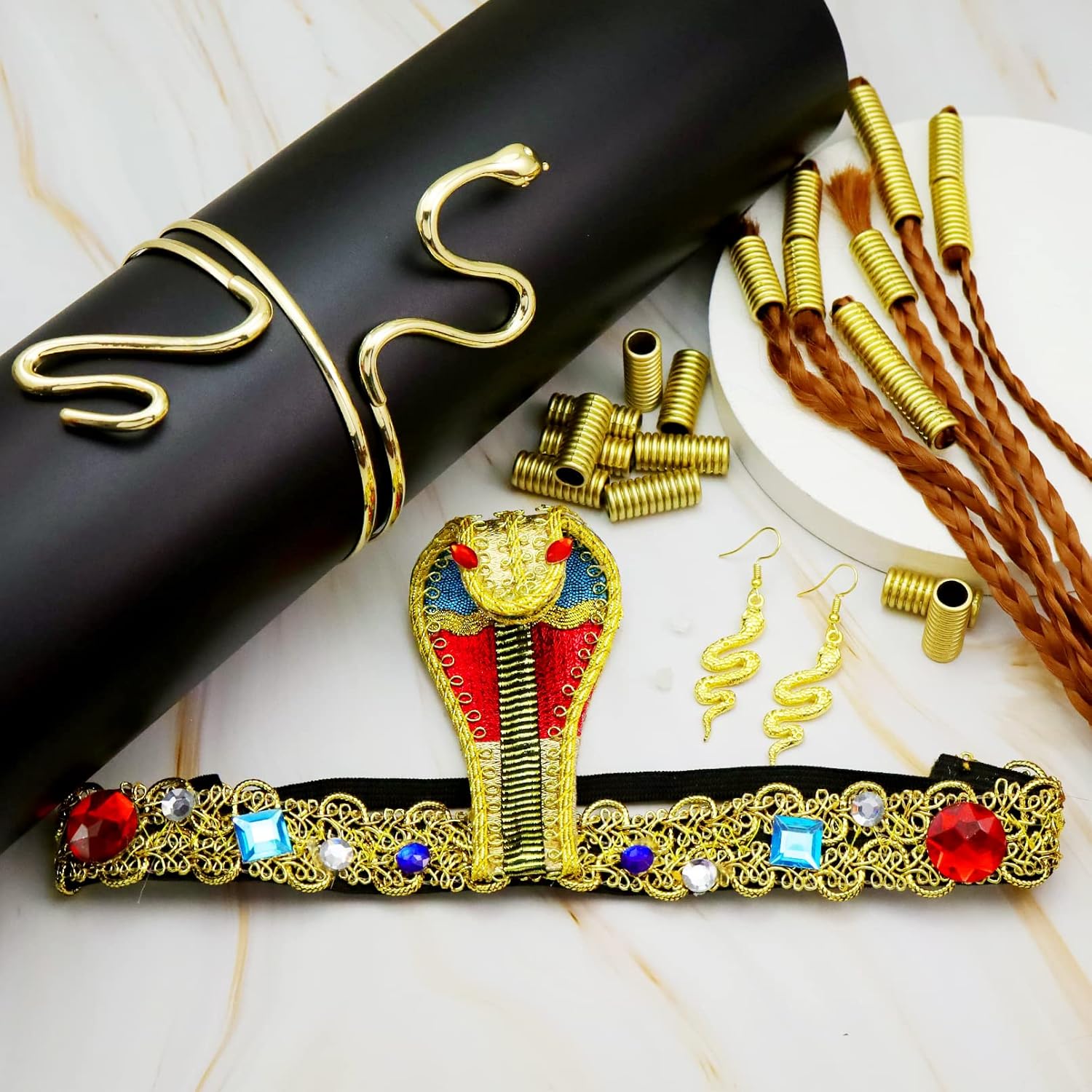 エジプトクレオパトラコスチュームアクセサリーヘビかぶとゴール - Women Accessories Egypt のレビューと価格