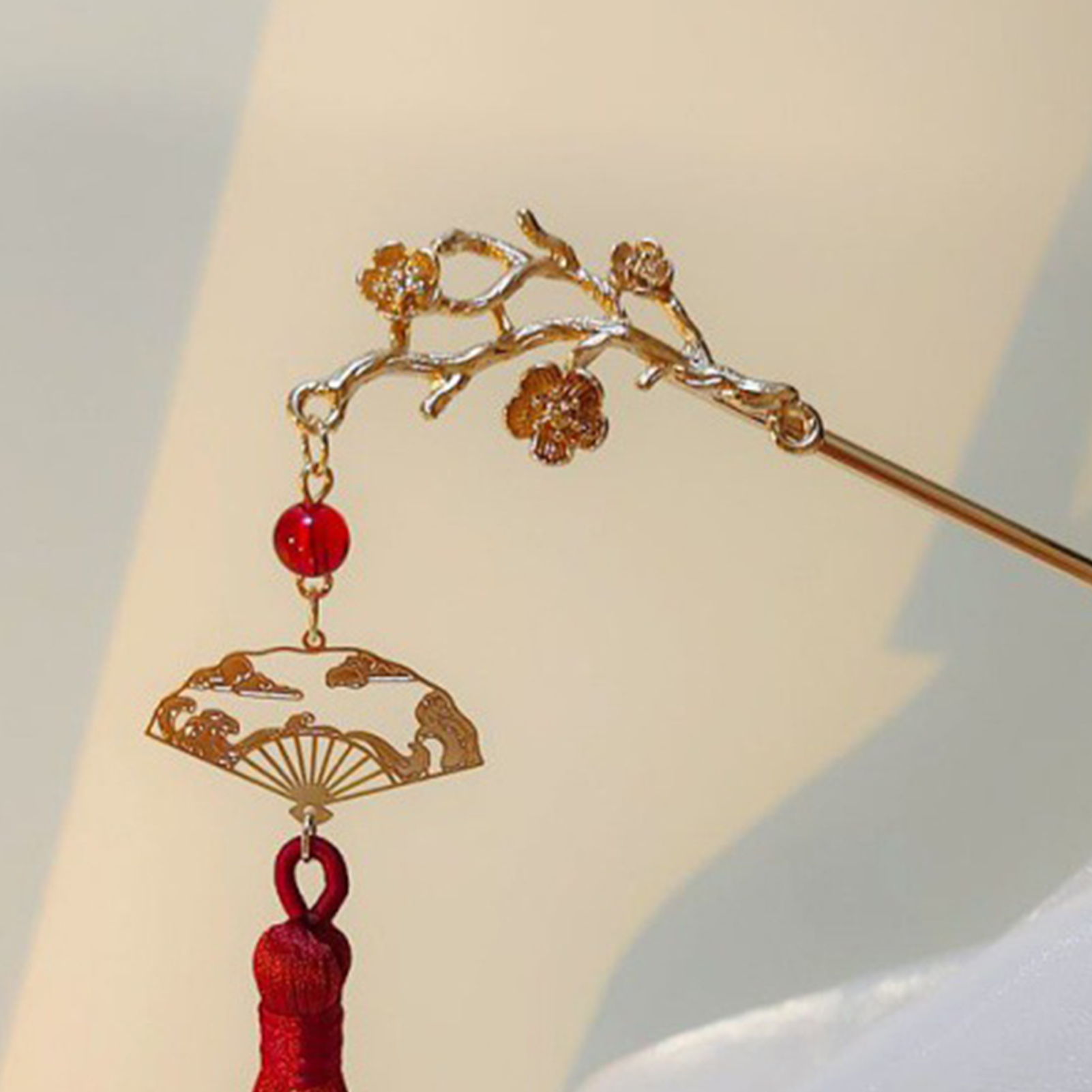 レトロフラワータッセルヘアピン女性のためのエレガントな桃の花 - Hair Fork Stick のレビューと価格