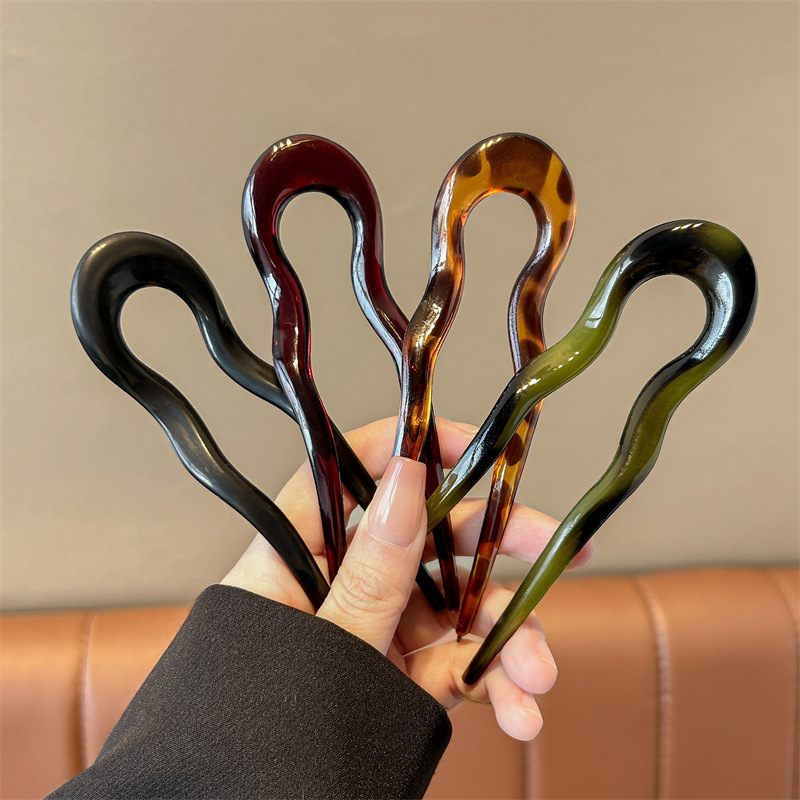 U 字型ヘアフォークファッションべっ甲模様アセテートアクリル - Hair Fork Stick のレビューと価格